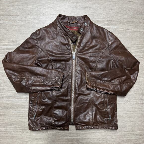 Vintage 70s Schott Womens 12 Brown Leather Motorcycle Jacket Talon Lined Racer - Picture 1 of 11